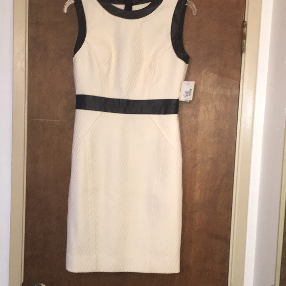 Milly dress, Winter white with black trim, Sz 6